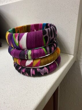 Multicolor Fabric Wrapped Bangle Bracelet Set - Women's Accessories